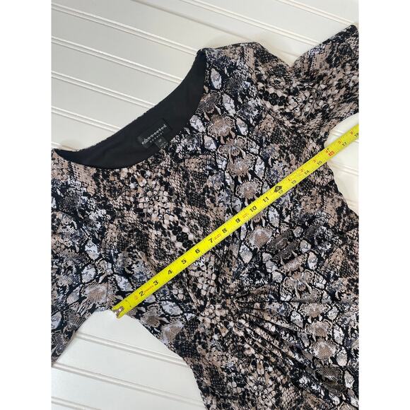 Connected Ruched Mini Sheath Dress Black & Tan Animal Snakeskin Python Size 4P - Picture 4 of 9